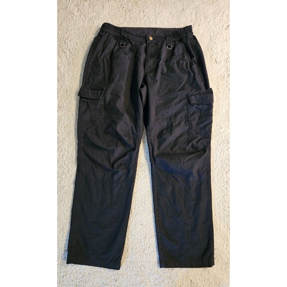 Mens 32x30 Black Ripstop Tactical Cargo Work Pants Elastic Waist D-Rings
